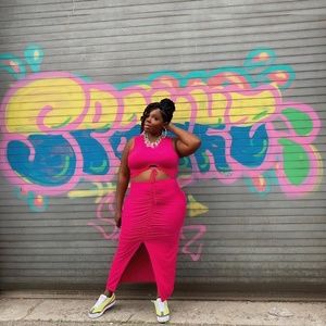 Cropped Top And Midi Skirt Set plus size